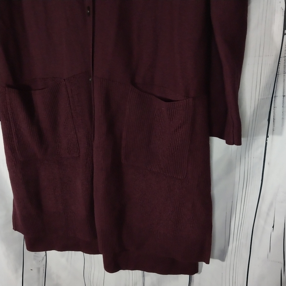 J Jill Womens Plum Longline V-Neck Cardigan Coatagin Pockets Sweater Size XL - Picture 5 of 15